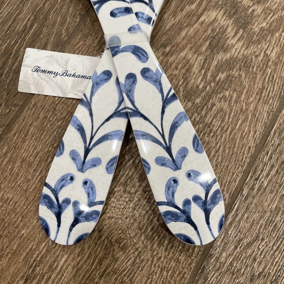 Tommy Bahama Melamine Utensil Set BLUE WHITE Salad Serving Fork Spoon Utensils - Picture 4 of 5